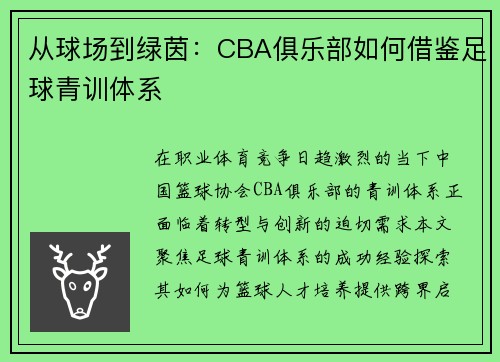从球场到绿茵：CBA俱乐部如何借鉴足球青训体系