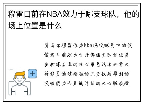 穆雷目前在NBA效力于哪支球队，他的场上位置是什么